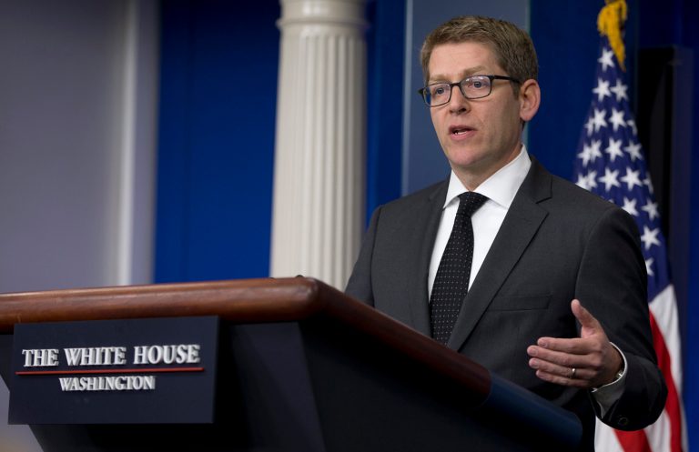 White House press secretary Jay Carney speaks during the daily news briefing at the White House in Washington on Monday. (AP Photo/Carolyn Kaster)