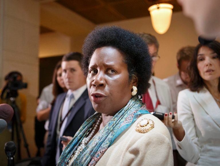 Rep. Sheila Jackson Lee, D-Texas, speaks to reporters after national security officials briefed lawmakers at the Capitol, Thursday, Sept. 5, 2013, on Capitol Hill in Washington. (AP Photo/J. Scott Applewhite)