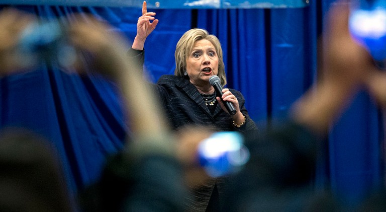Clinton is in close fights in Iowa and New Hampshire with Sanders, but remains ahead in a national poll. (AP photo/Stephen B. Morton)