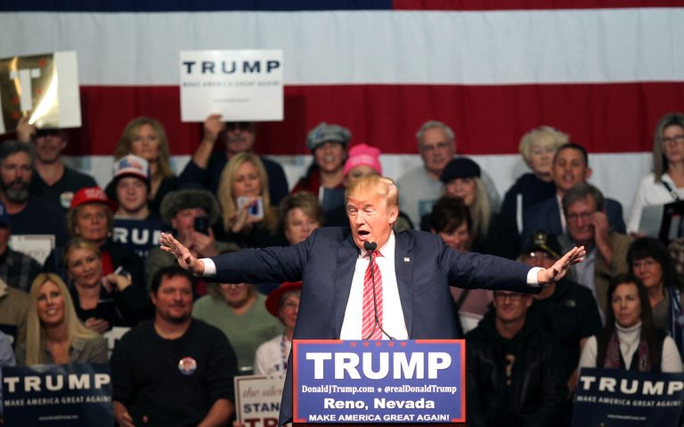 Trump leads the GOP field in Iowa with 28 percent of the vote with Cruz just behind at 26 percent. (AP Photo/Lance Iversen)