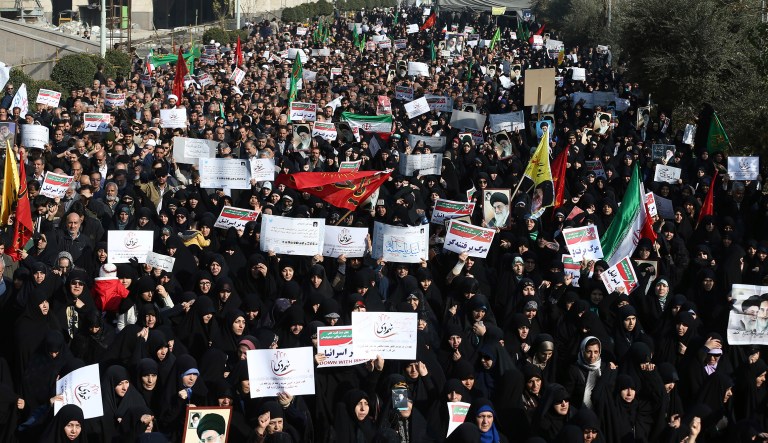 National Security Council officials hosted a group of like-minded foreign policy experts Tuesday evening to discuss the U.S. response to the Iran protests. (AP Photo/Ebrahim Noroozi)
