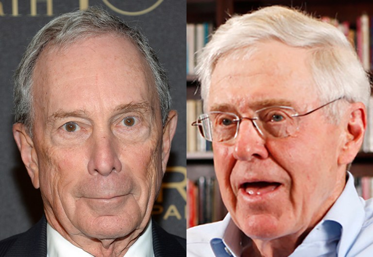 Unlikely bedfellows Michael Bloomberg and Charles Koch have found something they agree on. (AP Photos)