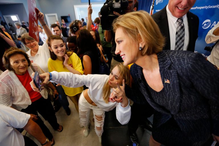 The super PAC, Carly for America, premiered the 60-minute film at a theater in Arlington, Va., Tuesday evening to a large group of supporters and some media outlets. (AP Photo)