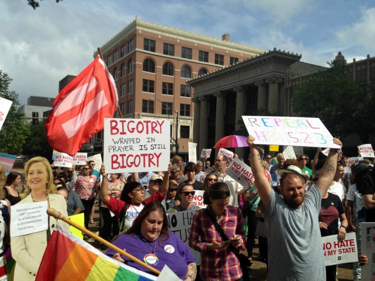 The ACLU argues the Mississippi law, HB 1523, violates the 14th Amendment by 