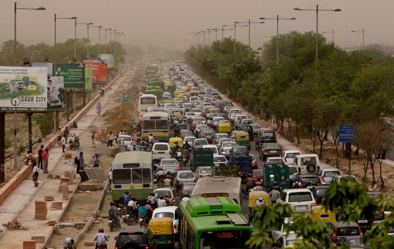 Traffic stands congested on a road in New Delhi, India. India is among the world's five largest producers of carbon dioxide and other greenhouse gases. (AP Photo/ Manish Swarup)