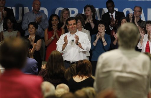 Sen. Ted Cruz appears in Dallas, with the Heritage Foundation, at the Hilton Anatole Hotel in Dallas, Texas on Tuesday, Aug. 20, 2013. He was there to discuss the push to remove funding for federal health care law, also called Obamacare. (AP Photo/The Dallas Morning News, Michael Ainsworth)