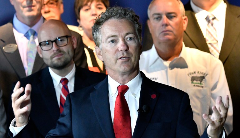 Sen. Rand Paul, R-Ky., says he is supporting Kelli Ward as the Republican nominee for Jeff Flake's Arizona Senate seat after Flake said he would not seek re-election. (AP Photo/Timothy D. Easley)