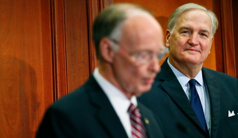 An embarrassed Alabama electorate still remembers the shame Bentley brought on their state. That's a problem for Strange. (AP Photo/Brynn Anderson)