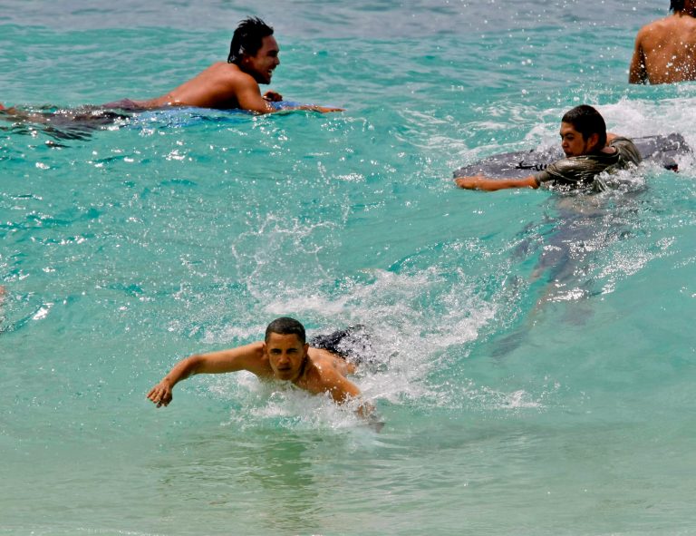 President Obama body surfs at Sandy Beach while on vacation in Honolulu, Hawaii. Two Honolulu city councilmen have dropped plans to rename Sandy Beach Park, a popular beach for President Barack Obama Sandy Beach Park. The Honolulu Star-Advertiser reports Councilman Stanley Chang and Council Chairman Ernie Martin decided to withdraw the proposal after hearing from the public. The beach is a popular bodysurfing spot not on Oahu's east side. (AP Photo/Alex Brandon, File)