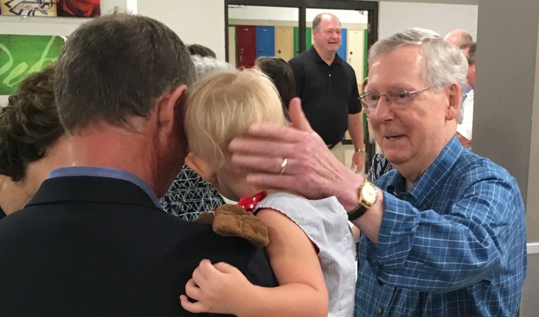 Surveys project that Strange and Moore will advance to in a late September runoff. (AP Photo/Adam Beam)