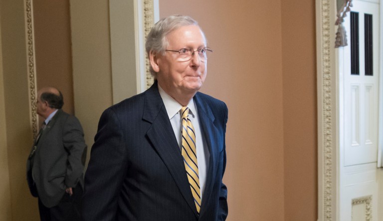 A group of conservative organizations are calling on Senate Majority Leader Mitch McConnell and his leadership team to step down. (AP Photo/J. Scott Applewhite)