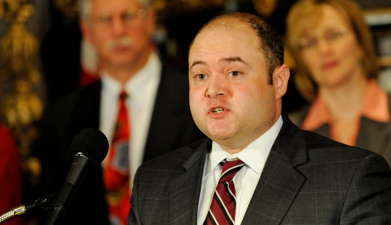 The Judicial Crisis Network launched a digital and TV ad targeting Senator Al Franken's refusal to return his blue slip for Justice David Stras. (AP Photo/Jim Mone)