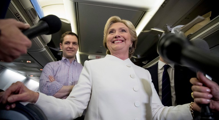Hillary Clinton and her former campaign manager Robby Mook celebrated the Democrats' strong 2017 Election Day performance. (AP Photo/Andrew Harnik)