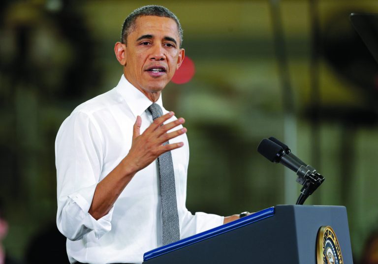 President Barack Obama speaks to workers and guests at the Linamar Corporation plant in Arden, N.C., Wednesday, Feb. 13, 2013, as he travels after delivering his State of the Union address Tuesday. (AP Photo/Chuck Burton)