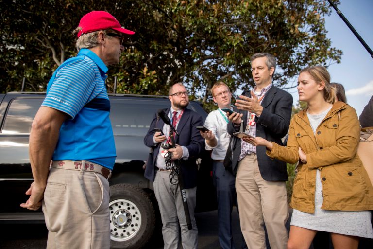 Sen. Rand Paul, R-Ky., speaks to reporters on the South Lawn of the White House in Washington, Sunday, Oct. 15, 2017, after playing golf with President Donald Trump at Trump National Golf Club in Sterling, Va. (AP Photo/Andrew Harnik)