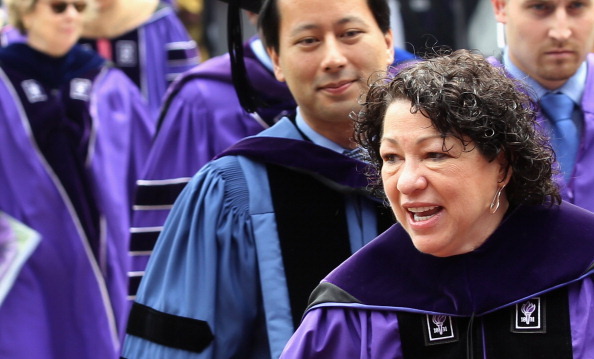 NEW YORK, NY - MAY 16:  U.S. Supreme Court Justice Sonia Sotomayor (R) departs New York University's commencement ceremony at Yankee Stadium on May 16, 2012 in the Bronx borough of New York City. Sotomayor spoke to a crowd of more than 27,000 at the ceremony and was raised in a Bronx housing project not far from the stadium.  (Photo by Mario Tama/Getty Images)