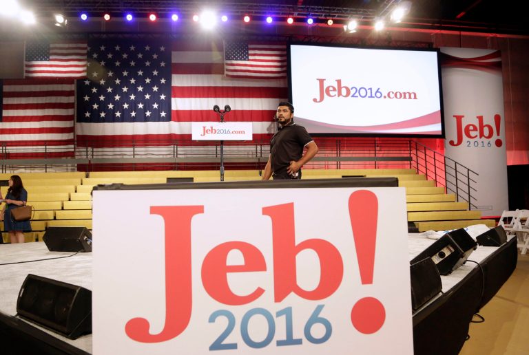 The venue at Miami Dade College where former Florida Gov. Jeb Bush is expected to announce his bid for the Republican presidential nomination, Monday, June 15, 2015, in Miami. (AP Photo/Lynne Sladky)