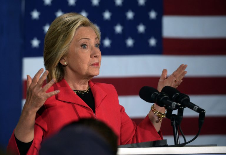 Democratic presidential candidate Hillary Clinton speaks at a launch party at Carter Hill Orchard on June 15, 2015 in Concord, New Hampshire. Clinton held a formal launch event in New York on Saturday, and is hitting the first in the nation primary state for the third time since announcing her candidacy in April. (Photo by Darren McCollester/Getty Images)