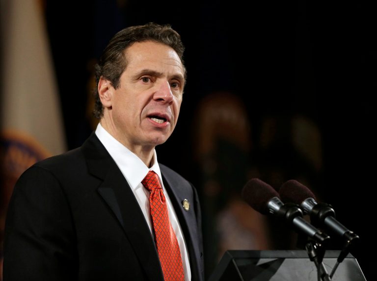 New York Gov. Andrew Cuomo delivers his annual State of the State address at the Empire State Plaza Convention Center on Jan. 8 in Albany, N.Y. (AP Photo/Mike Groll)