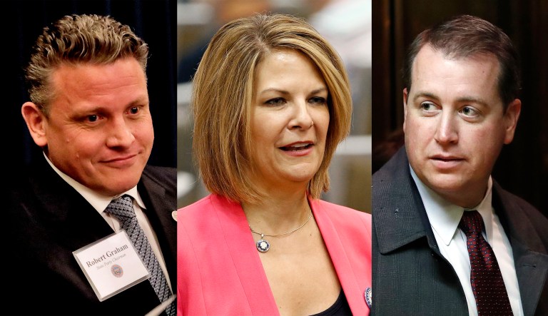 Former Arizona state GOP Chairman Robert Graham, former state Sen. Kelli Ward, and Arizona state Treasurer Jeff DeWit are all either considering campaigns or have announced bids, and all have spoken with President Trump or his team about running to replace Sen. Jeff Flake, according to a report Monday. (AP Photo/Carolyn Kaster)