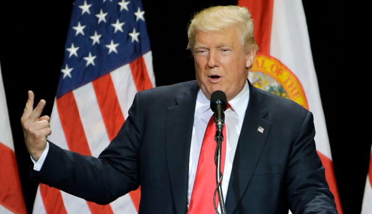 D.C. Attorney General Karl A. Racine and Maryland Attorney General Brian E. Frosh, both Democrats, will charge Trump has violated the Constitution's Emoluments Clause. (AP Photo/Chris O'Meara)