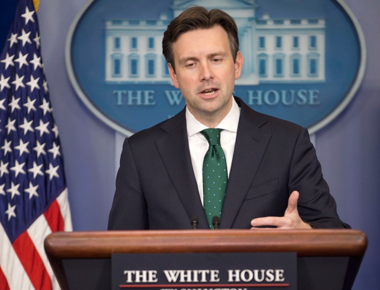 White House press secretary Josh Earnest speaks to the media during the daily briefing at the White House Thursday. (AP Photo/Pablo Martinez Monsivais)