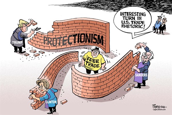 Editorial cartoon: Talking free trade into a corner