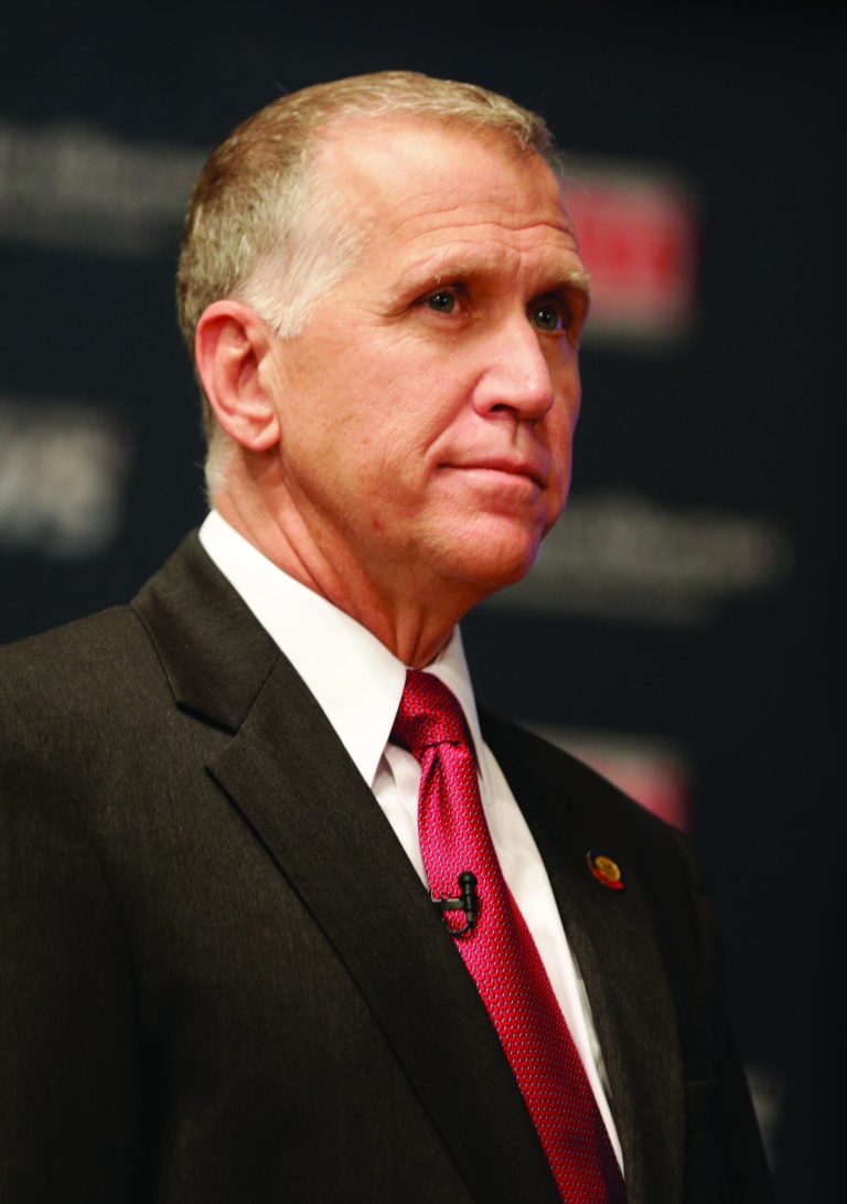 Republican senatorial candidate Thom Tillis looks out to the audience before a debate at Davidson College in Davidson, N.C., Tuesday. (AP Photo/Chuck Burton)