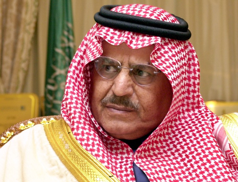   FILE - In this Wednesday, Feb. 5, 202 file photo, Saudi Interior Minister Prince Nayef is seen during an interview with The Associated Press at his office in Riyadh, Saudi Arabia. Saudi Arabia said Saturday, June 16, 2012 that Crown Prince Nayef has died in a US hospital.(AP Photo/Hasan Jamali)  