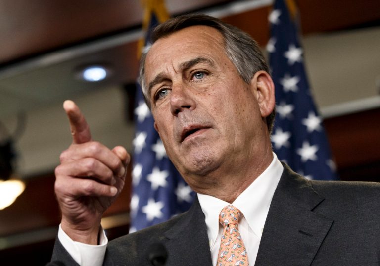 Speaker of the House John Boehner is asked about the special select committee he has formed to investigate the deadly 2012 attack on the U.S. diplomatic post in Benghazi, Libya, during a news conference on Capitol Hill in Washington, Thursday, May 8, 2014. (AP Photo/J. Scott Applewhite)