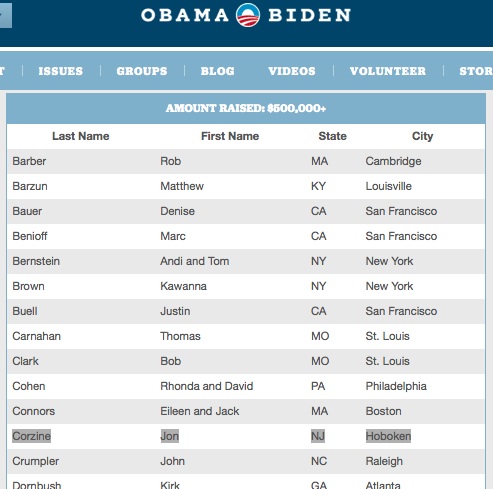 Jon Corzine Raised $500,000 for Obama