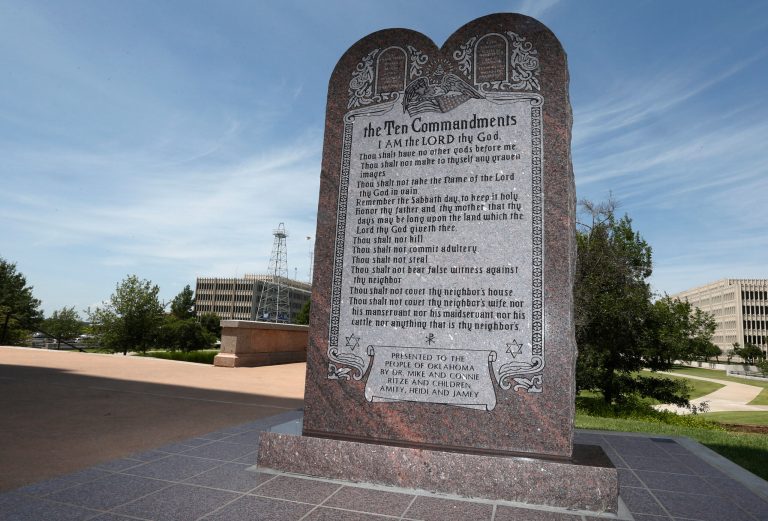 The Ten Commandments monument at the state Capitol in Oklahoma City. (AP Photo/Sue Ogrocki, File)