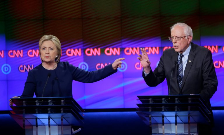 Democratic presidential primary candidates Hillary Clinton and Bernie Sanders argued over who has the more aggressive plan to tackle climate change. (AP Photo/Carlos Osorio)