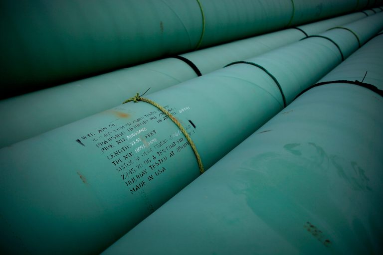 CUSHING, OK - MARCH 22: Pipe is stacked at the southern site of the Keystone XL pipeline on March 22, 2012 in Cushing, Oklahoma. (Photo by Tom Pennington/Getty Images)