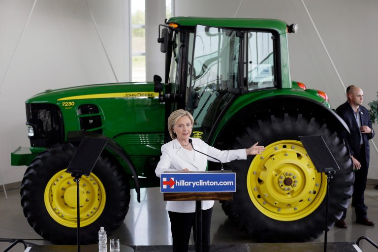 Democratic presidential candidate Hillary Rodham Clinton speaks about rural issues at the Des Moines Area Community College, Wednesday, Aug. 26, 2015, in Ankeny, Iowa. (AP Photo/Charlie Neibergall)
