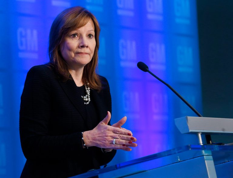 General Motors CEO Mary Barra speaks during a news conference prior to the company's annual shareholder meeting in Detroit, Tuesday, June 10, 2014. Barra says a thorough review of safety issues at the company hasn't turned up any more serious problems. (AP Photo/Paul Sancya)