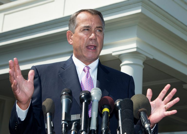 House Speaker John Boehner of Ohio speaks to reporters outside the White House on Tuesday following a meeting between President Obama and Congressional leaders to discuss the situation in Syria. (AP/Manuel Balce Ceneta)