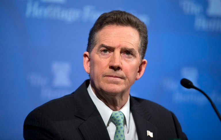 According to sources close to the situation a Heritage Foundation vice president loyal to Jim DeMint was placed on administrative leave without explanation on Monday evening. (AP Photo/Evan Vucci)