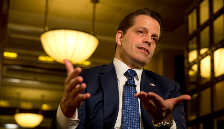 The school's newspaper, The Tufts Daily, published multiple editorials critical of Scaramucci, an alumnus of the school, and called for his removal from his alma mater's board of advisers for his work in the Trump White House. (AP Photo/Ariel Schalit)