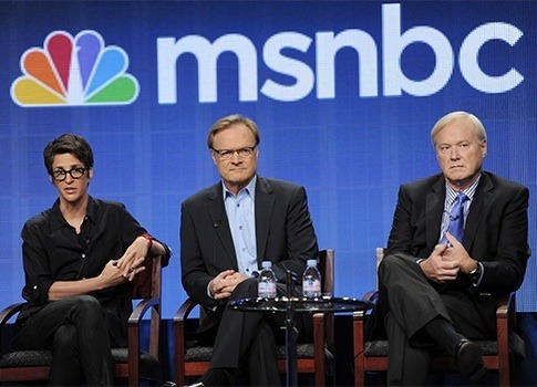 MSNBC hosts Rachel Maddow, Lawrence O'Donnell, Chris Matthews. AP Photo