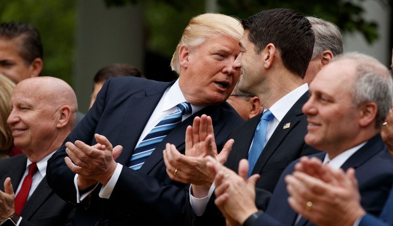 Republicans praised the meeting upon returning to the Capitol, but most of them declined to talk in detail about what was discussed specifically. (AP Photo/Evan Vucci)
