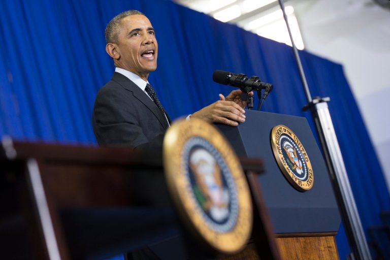 President Barack Obama speaks in Chicago, Thursday, Feb. 19, 2015, during an event to designate the Pullman neighborhood a national monument. (AP Photo/Evan Vucci)