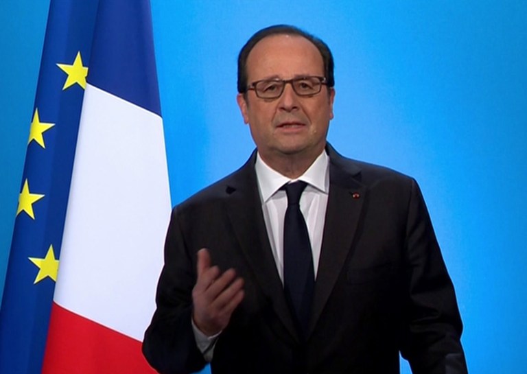 French President Francois Hollande repeatedly said he would seek re-election only if he was able to curb the unemployment rate, which has hovered for years at 10 percent. (TF1 via AP)