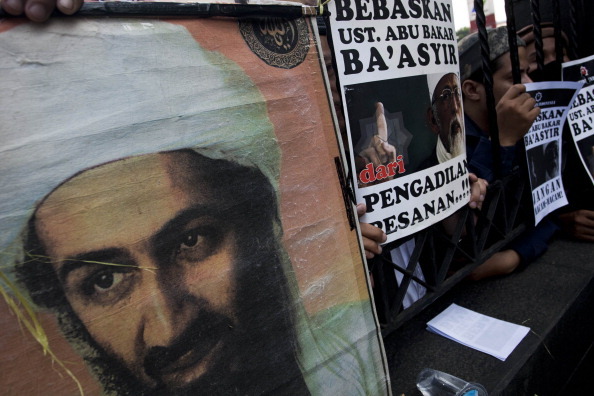 FILE - JUNE 16: JAKARTA, INDONESIA - A poster of Al-Qaeda leader Osama bin Laden i (Photo by Ulet Ifansasti/Getty Images)