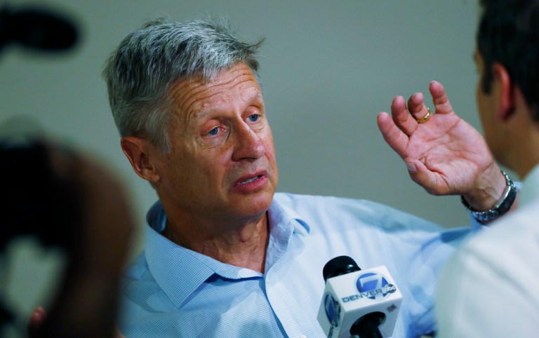 Libertarian presidential nominee Gary Johnson struck out for a third time Wednesday when asked the name of a foreign leader. (AP Photo/David Zalubowski)
