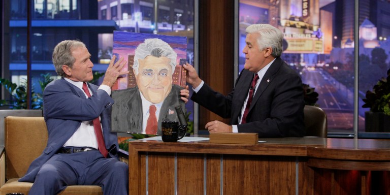 Former President George W. Bush recently presented Jay Leno with a portrait. AP Photo