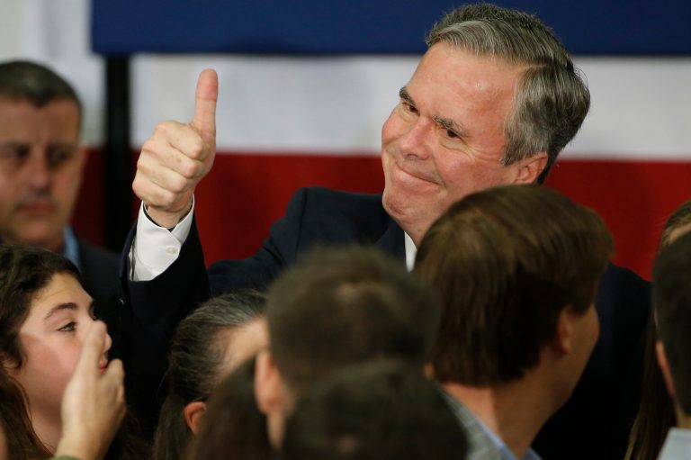 Ex-Republican presidential candidate Jeb Bush is still getting votes after dropping out. (AP Photo/Matt Rourke)