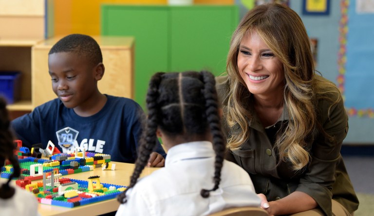 First lady Melania Trump visits with children at a youth center at Andrews Air Force Base, Md. (AP Photo/Susan Walsh)
