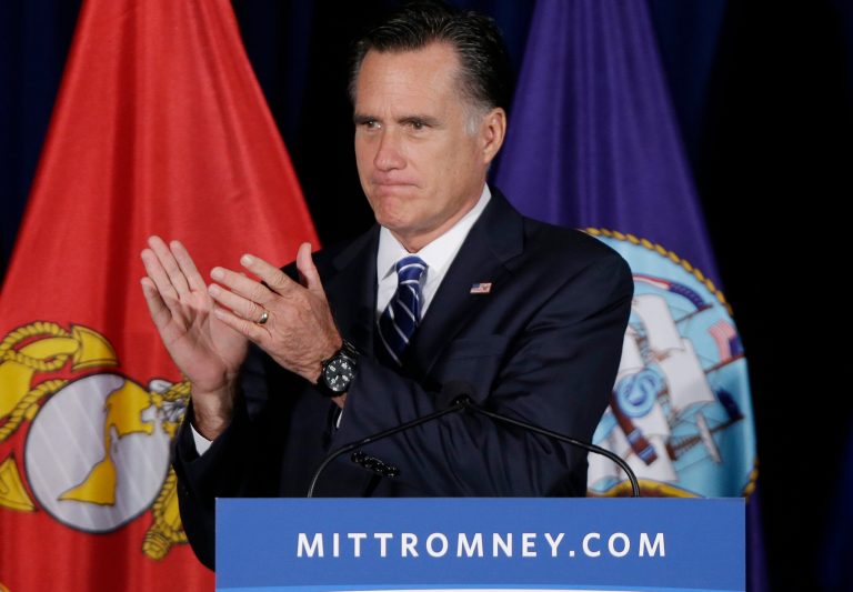 Republican presidential candidate Mitt Romney campaigns at American Legion Post 176 in Springfield, Va. (AP Photo)