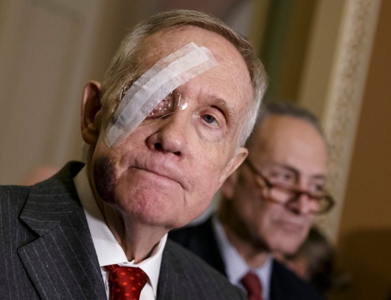 The accident occurred on Jan. 1, 2015, and for months afterward Reid appeared on television clearly bruised and wearing protective sunglasses. (AP Photo/J. Scott Applewhite)